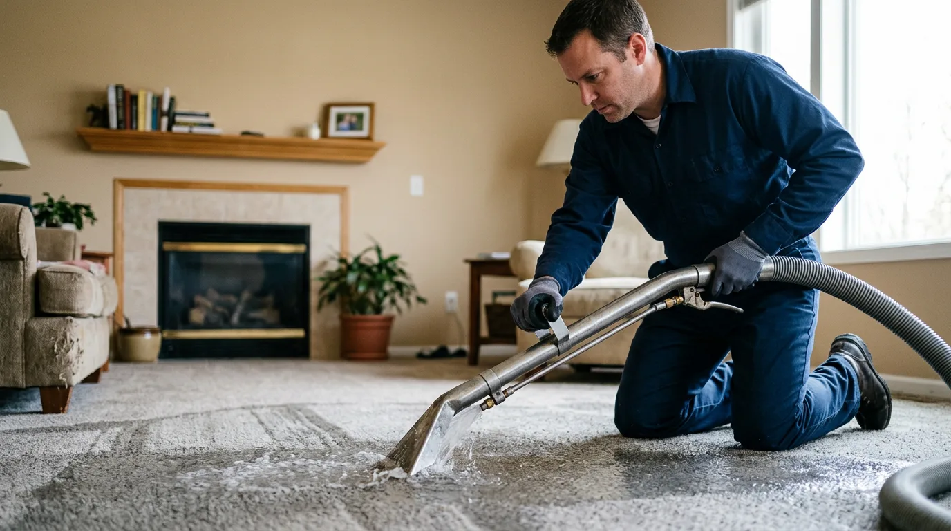 Water damage restoration technician working near Powers, MI